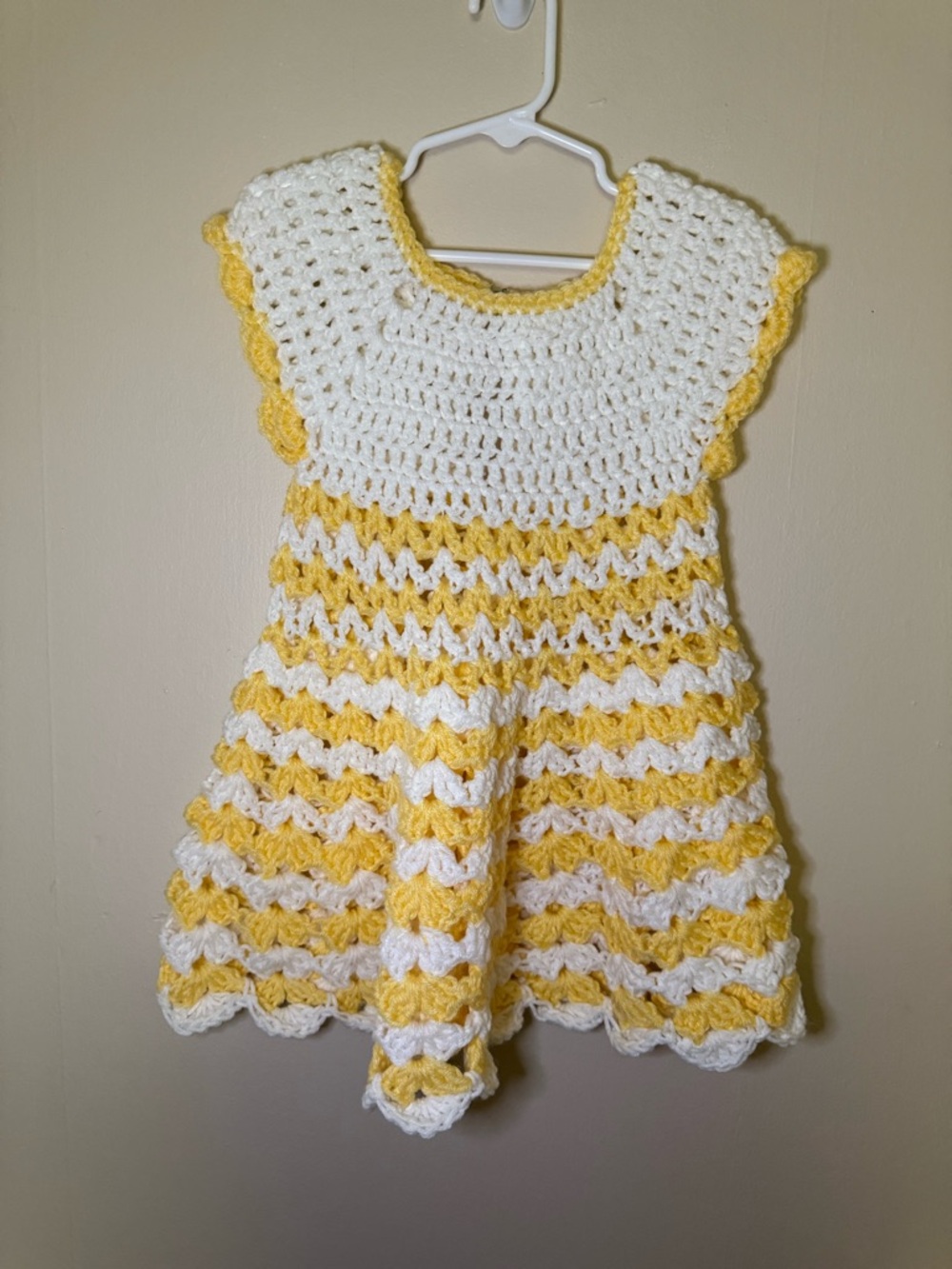 Hand Crafted Yellow and White Crochet Baby Dress